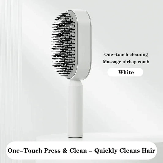 Luxe self cleaning hairbrush Pressing White